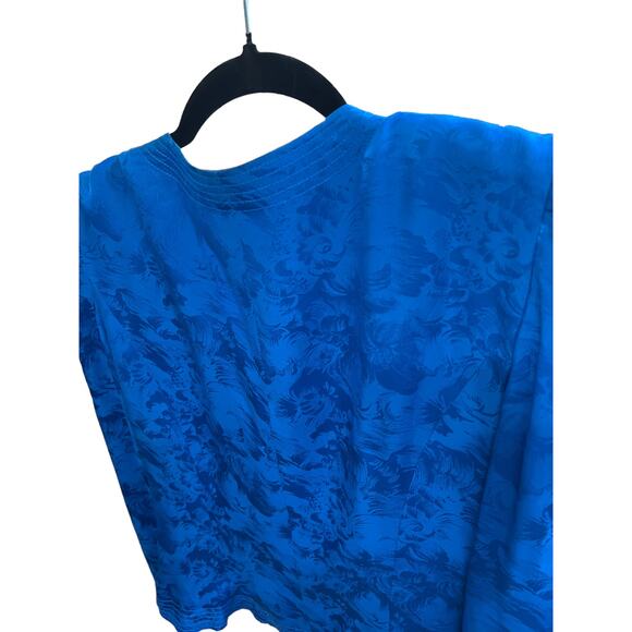 Vintage Silk Maggy London Royal Blue Floral Textured Gold Button Top, 6 - Picture 7 of 11